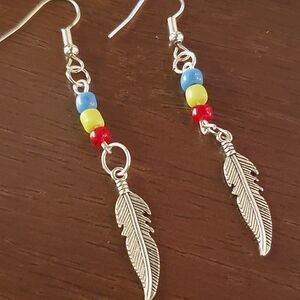 Handmade Beaded Boho Feather Earrings